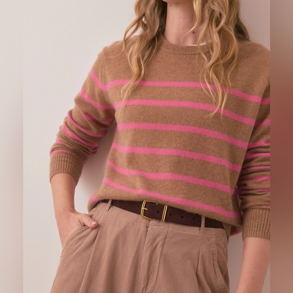 Marine Layer NEW NWT Women’s M Harper Camel / Pink Striped Cashmere Sweater - Picture 4 of 12